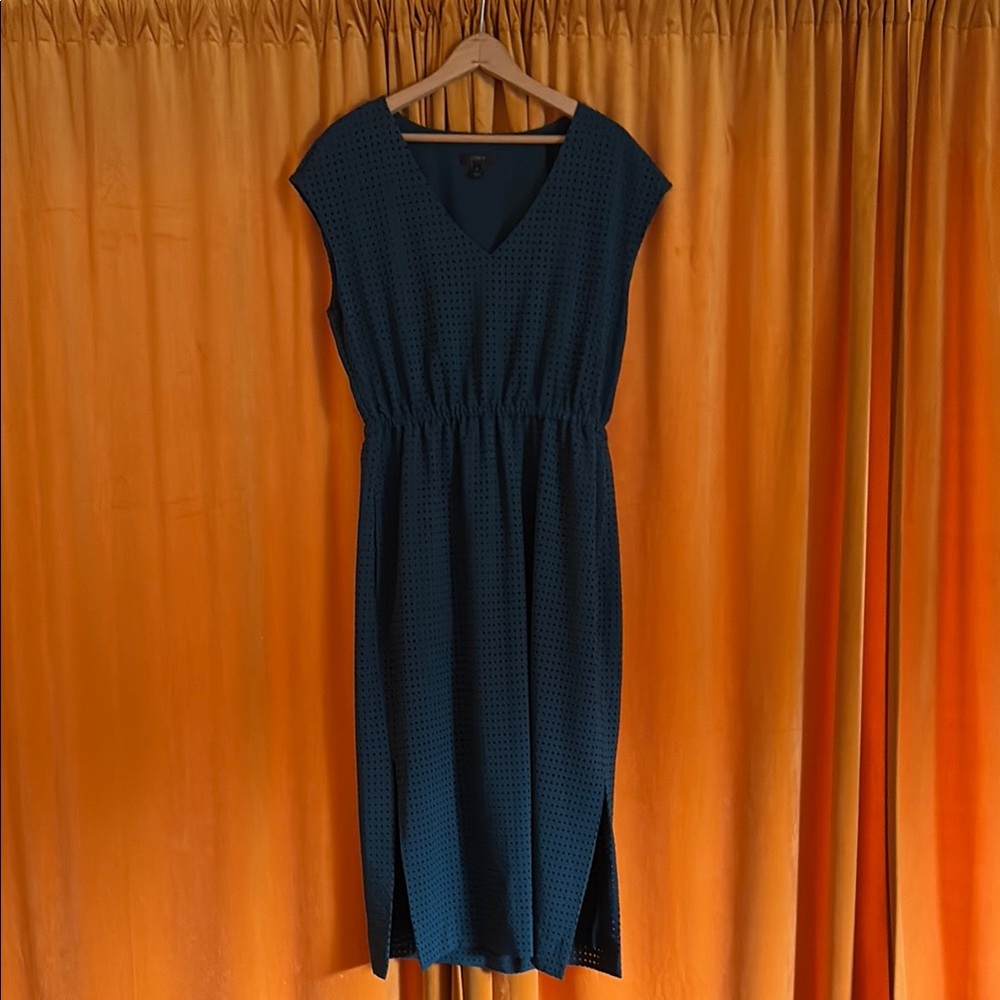 J. Crew Green Sheath Midi Dress V-Neck